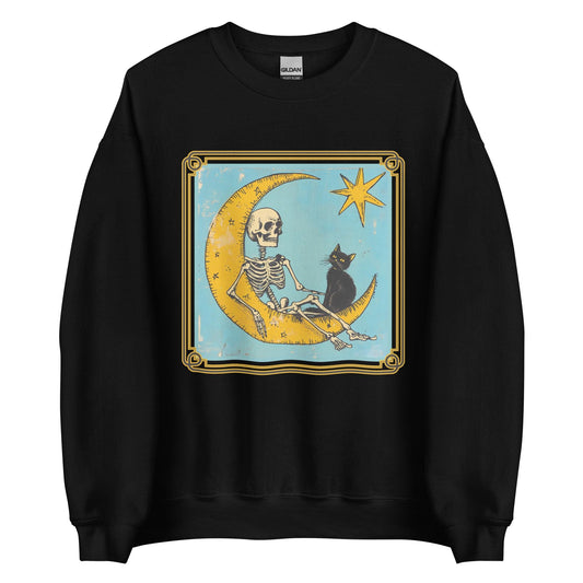Black Cat and Skeleton Tarot Design Unisex Sweatshirt