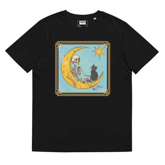 Black Cat and Skeleton Tarot Design Unisex organic ribbed neck t-shirt