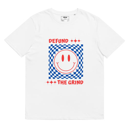 Defund the Grind, red white and blue Unisex organic ribbed neck t-shirt