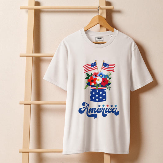 America Floral Unisex organic ribbed neck t-shirt