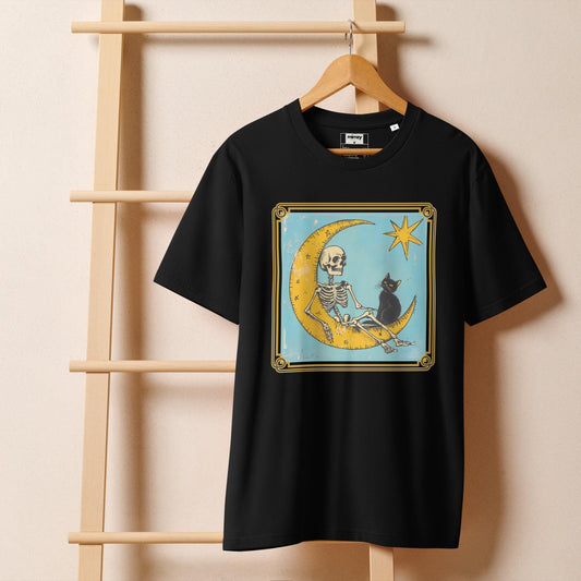 Black Cat and Skeleton Tarot Design Unisex organic ribbed neck t-shirt