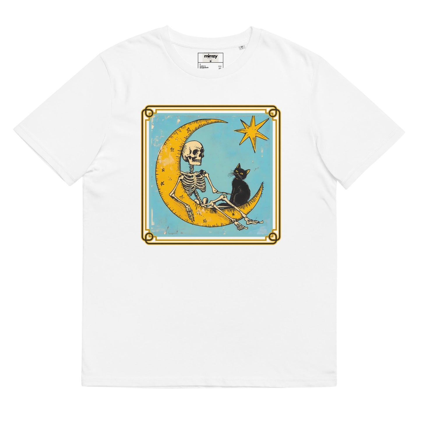 Black Cat and Skeleton Tarot Design Unisex organic ribbed neck t-shirt