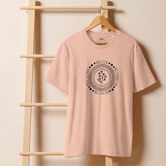 Begin, Bloom, Blossom, Become Unisex organic ribbed neck t-shirt