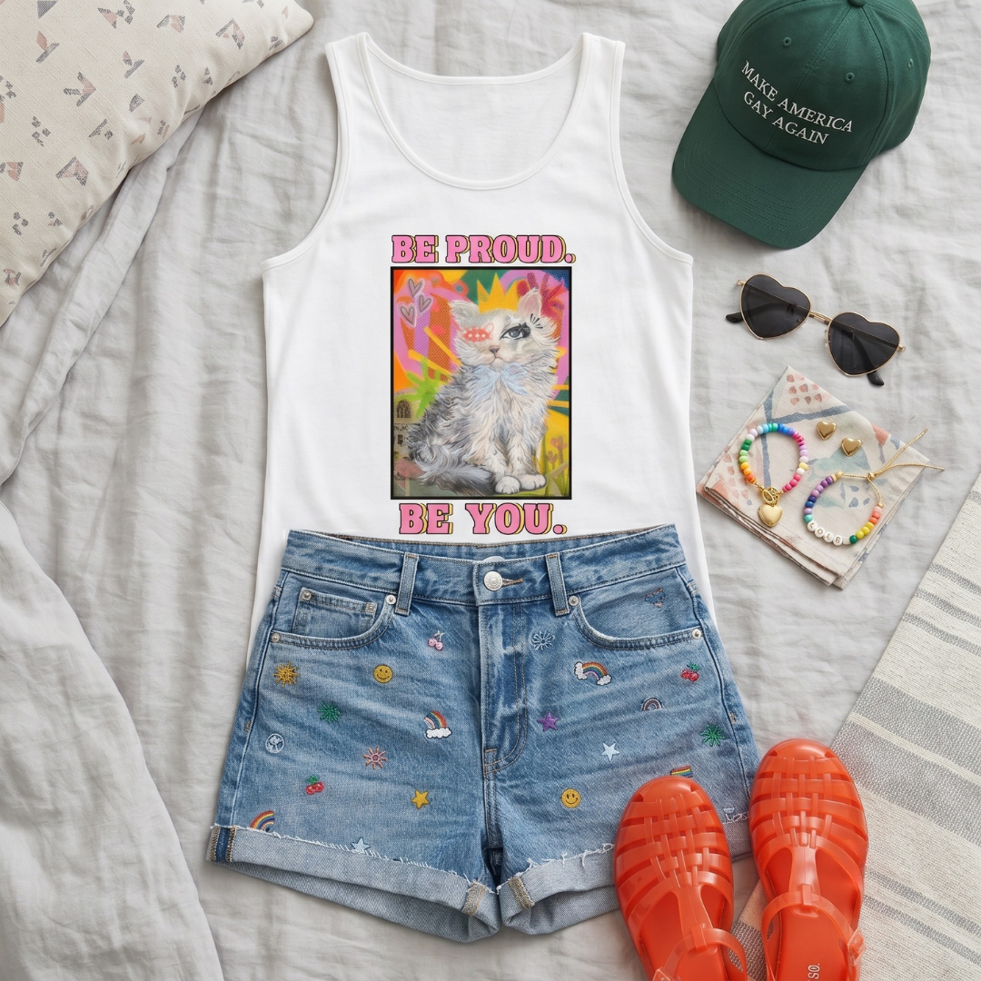 Be Proud Be You Pride Rainbow Kitty Unisex garment-dyed tank top