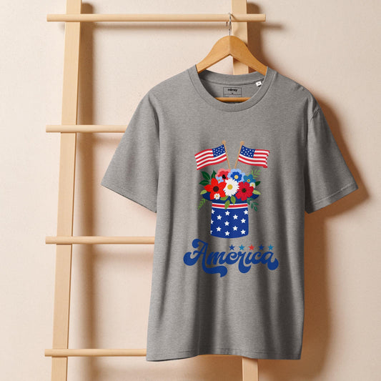 America Floral Unisex organic ribbed neck t-shirt