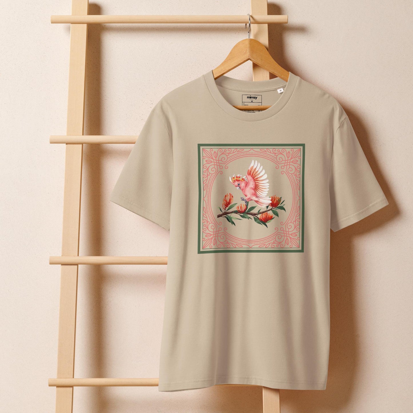 Pink Cockatoo Unisex organic ribbed neck t-shirt