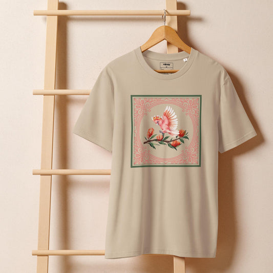 Pink Cockatoo Unisex organic ribbed neck t-shirt