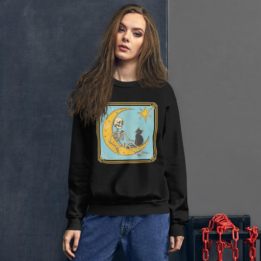 Black Cat and Skeleton Tarot Design Unisex Sweatshirt