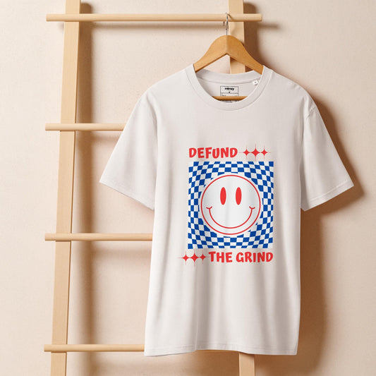 Defund the Grind, red white and blue Unisex organic ribbed neck t-shirt