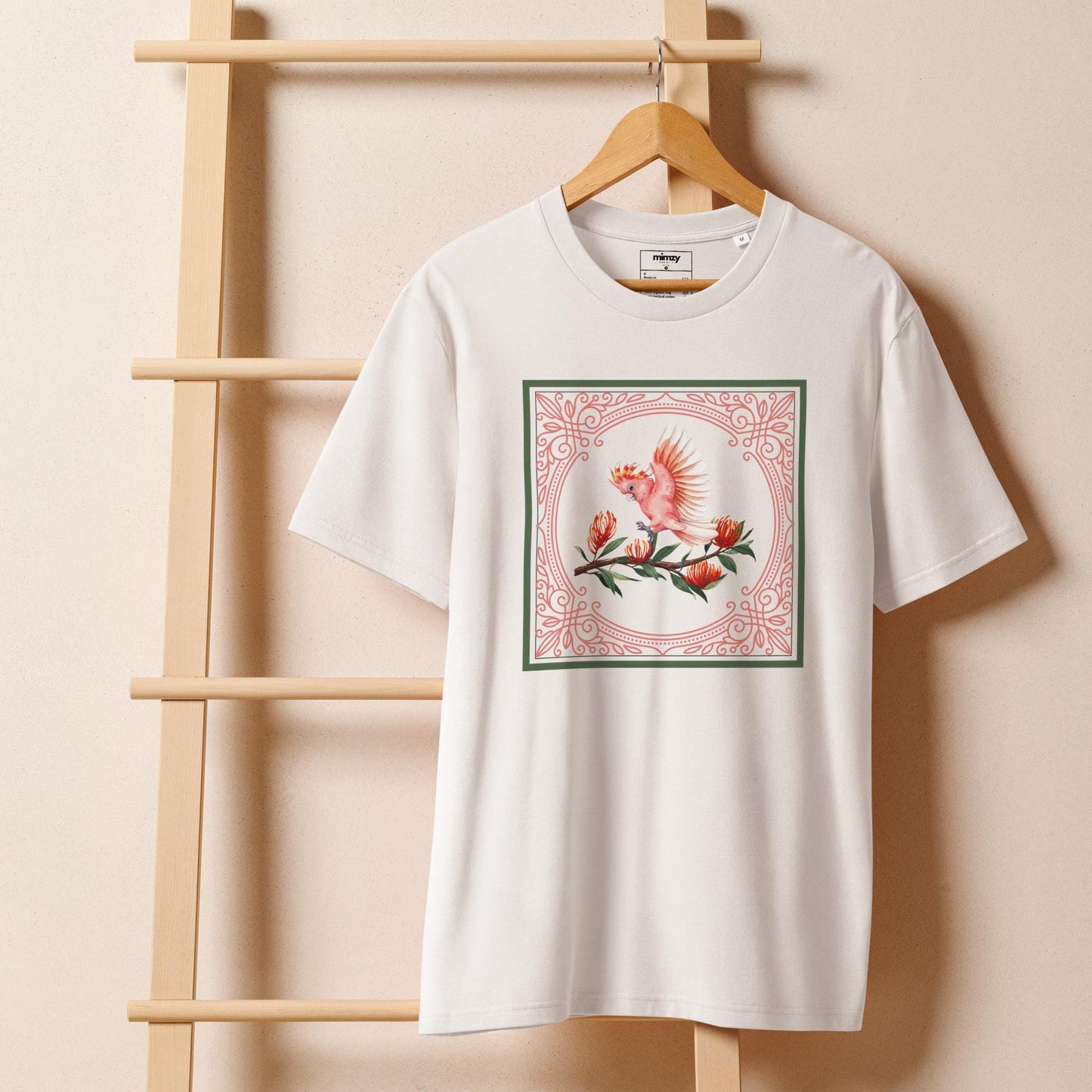 Pink Cockatoo Unisex organic ribbed neck t-shirt